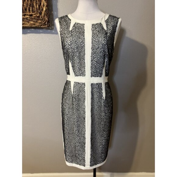 BCBGMaxAzria Rumor Dress 12 Ivory Black Stretch Sheath Sleeveless Career Church - Picture 5 of 15